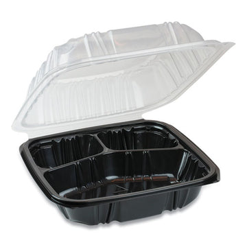 Pactiv Evergreen Earthchoice Dual Color Hinged-lid Takeout Container, 3-compartment, 21 Oz, 8.5 X 8.5 X 3, Black-clear, 150-carton freeshipping - TVN Wholesale